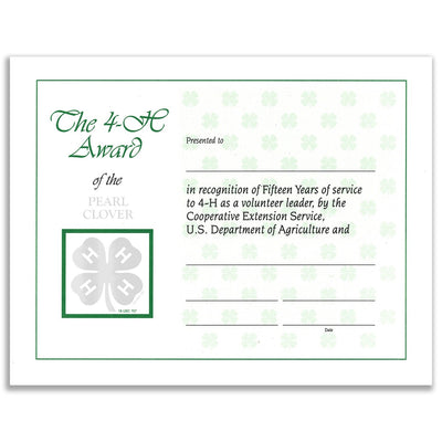 15 Year Recognition Certificate - Shop 4-H