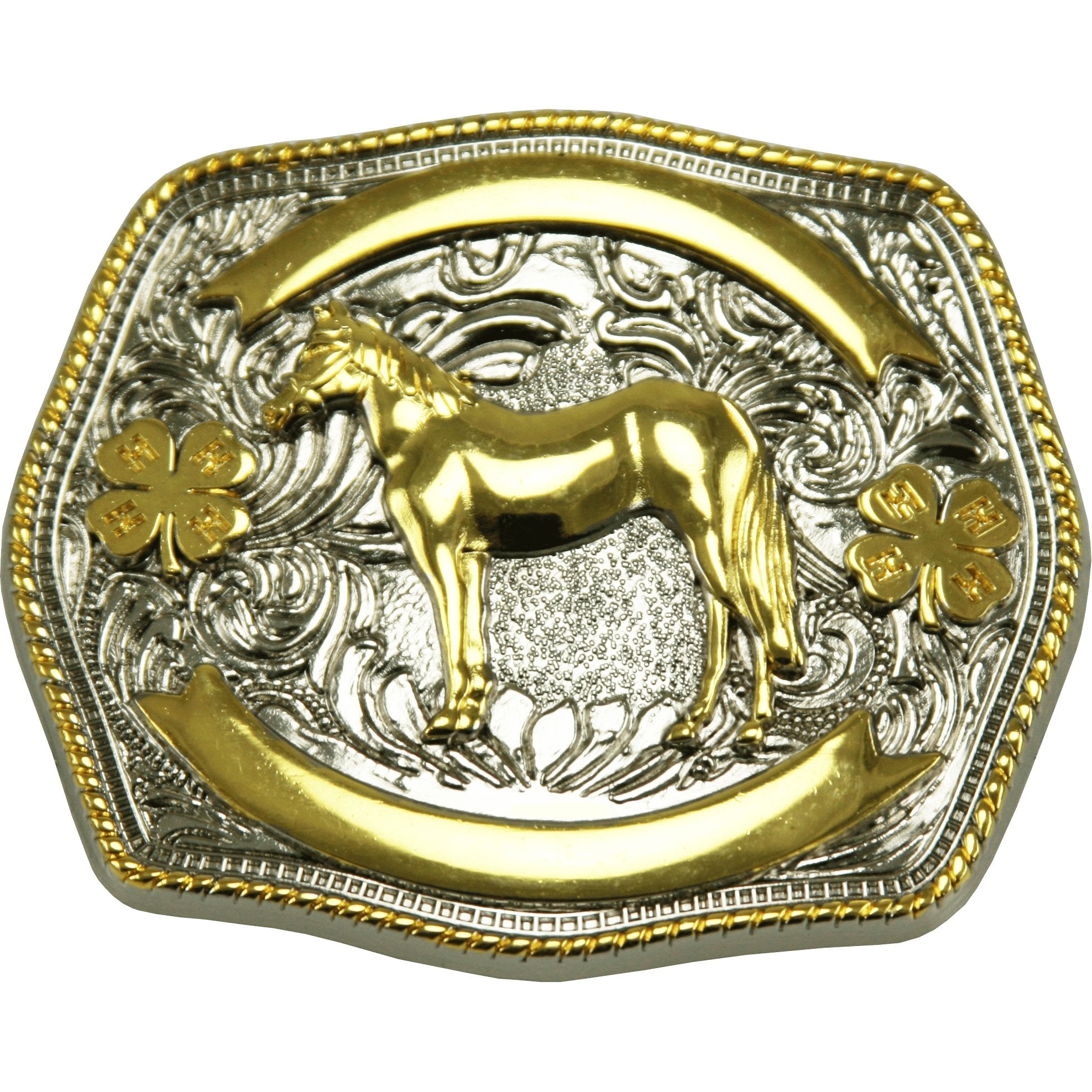 Horse Team Golden Buckle Embossed Leather Belt Cross Pattern