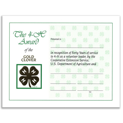 40 Year Recognition Certificate - Shop 4-H