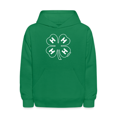 Youth 4-H Green Hoodie with Clover Outline - kelly green