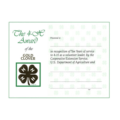 10 Year Recognition Certificate - Shop 4-H