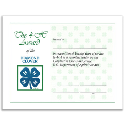 20 Year Recognition Certificate - Shop 4-H