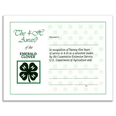 25 Year Recognition Certificate - Shop 4-H