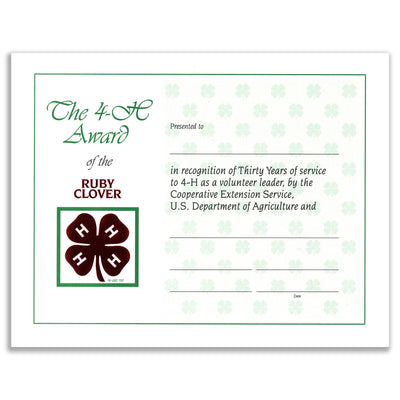 30 Year Recognition Certificate - Shop 4-H