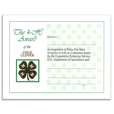 45 Year Recognition Certificate - Shop 4-H