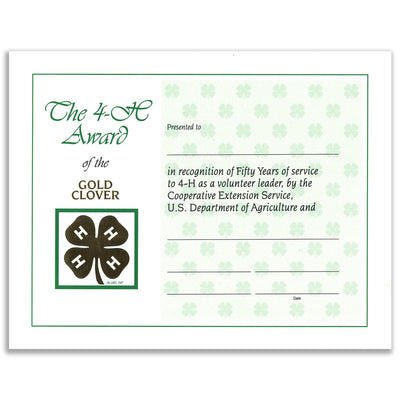 50 Year Recognition Certificate - Shop 4-H