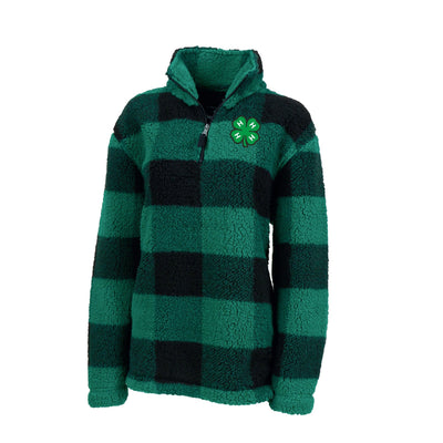 Buffalo Plaid Sherpa Quarter Zip Pullover with Clover - Shop 4-H