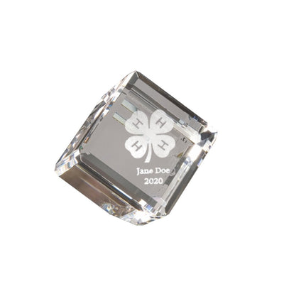 Custom Clover Engraved Crystal Cube Award - Shop 4-H