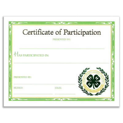 Participation Certificate - Shop 4-H